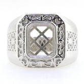 Sterling Silver Semi Mount Ring Setting Emerald OCT 10x8mm Men's Ring Bezel Fleur de lis Ring - Syzjewelry